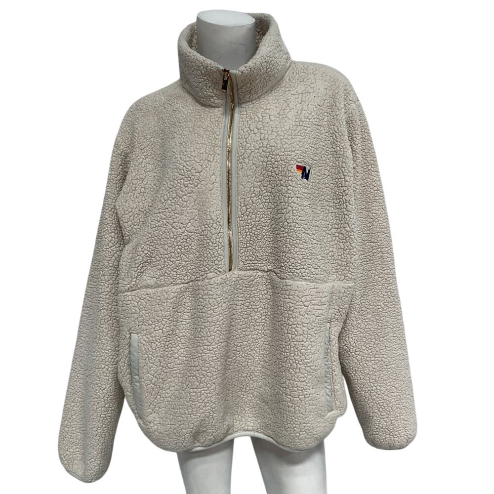 Aviator Nation Cozy Cream Teddy Half Zip Pullover Size XXL - Picture 2 of 5